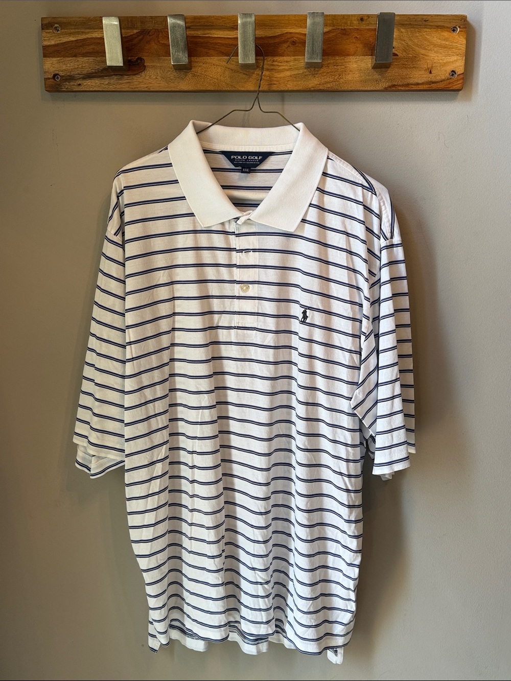 Ralph Lauren Polo Golf - Men’s XXL Striped White & Navy Short-Sleeve Polo